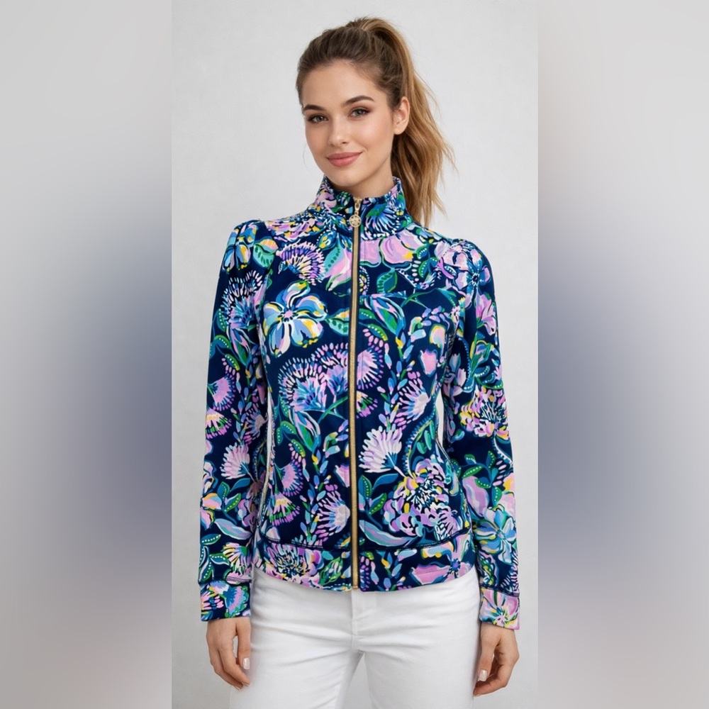 Lilly Pulitzer Jacket Jordanna Luxletic UPF 50+ High Tide Navy‎ She’s Got Sol S